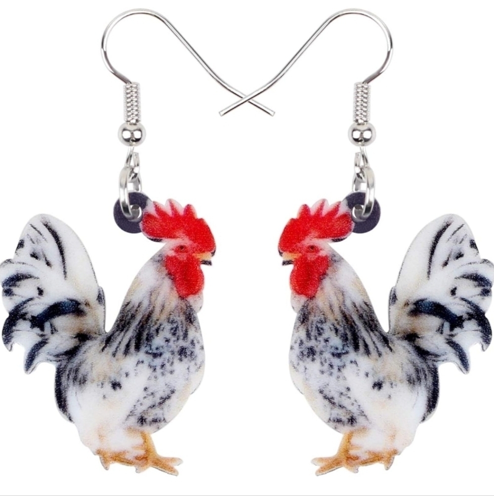 Rooster Earrings with Red and Black Accents